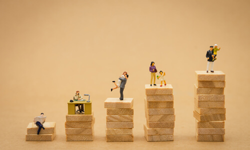 Figurines depicting couples at different life stages.