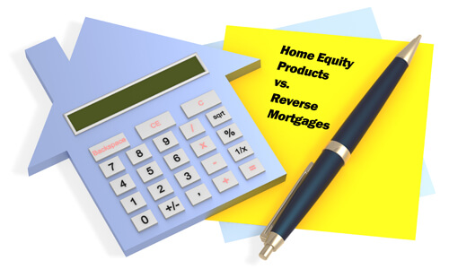 Post it note that says "Home Equity Vs Reverse Mortgage"