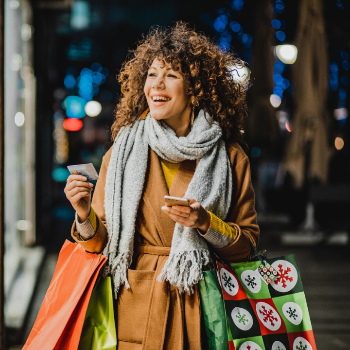 Woman shopping for holiday gifts