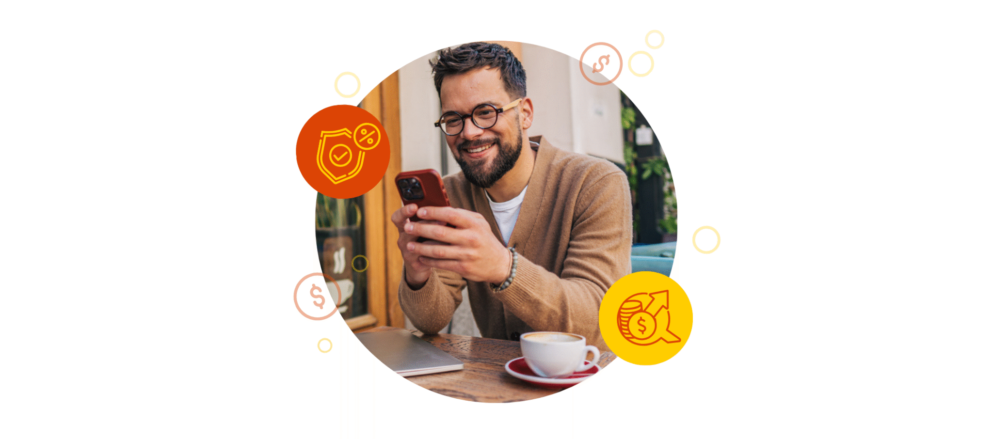 Man at cafe looking at his mobile phone